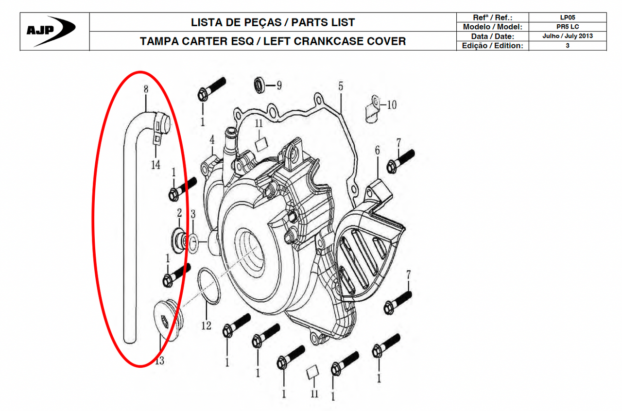 Gas Gas Cami AJP PR5 ,Crankcase Breather Pipe, 12130I0080001