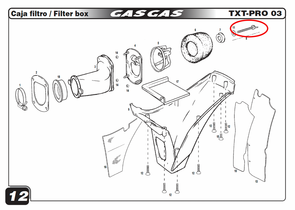 Gas Gas TXT ,Air Filter Cage Screw, Genuine NOS BT28022803