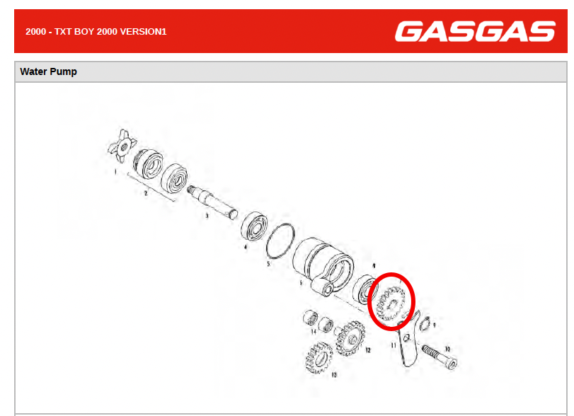 Gas Gas TXT Boy, Water Pump Gear, Genuine, NOS, MT50018005