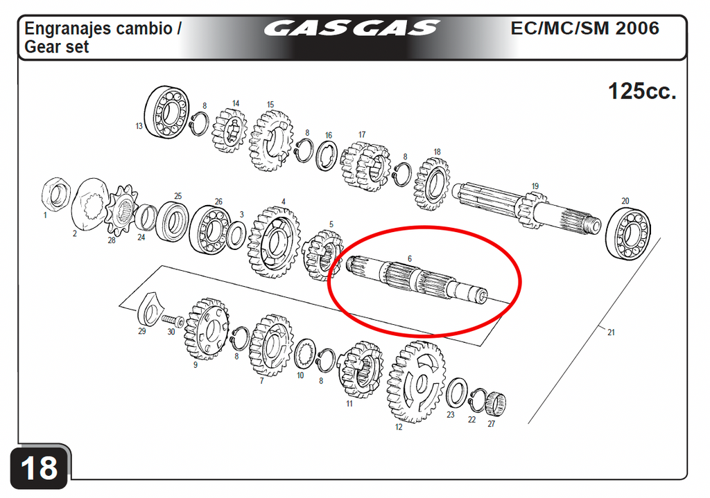 Gas Gas EC125 ,Secondary Gear Shaft, Genuine NOS ME120136075