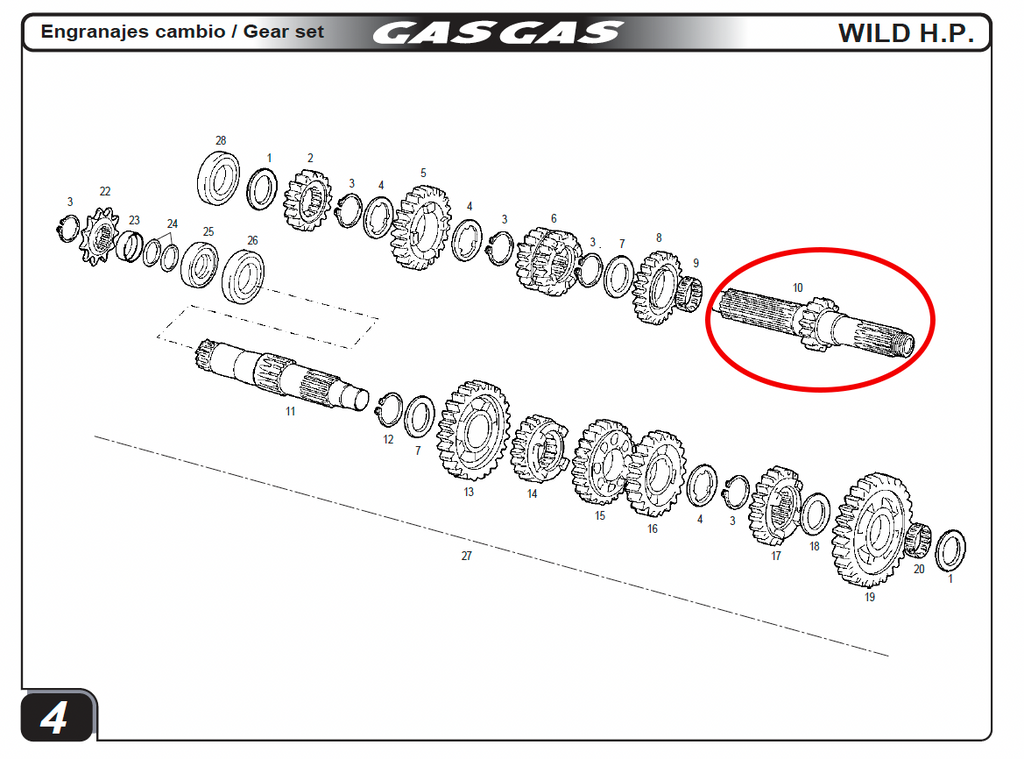Gas Gas HP Wild 450 ,Primary Gear Shaft, Genuine NOSMFS400136070