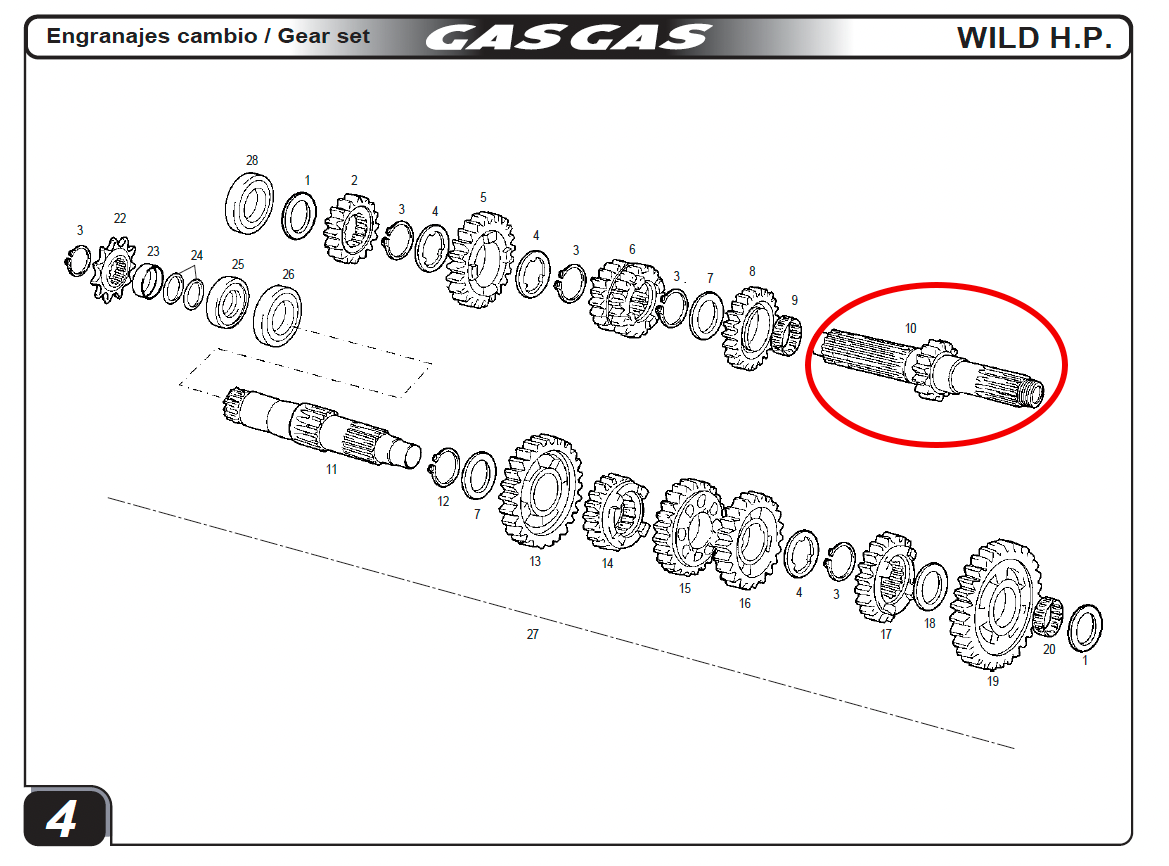 Gas Gas HP Wild 450 ,Primary Gear Shaft, Genuine NOSMFS400136070