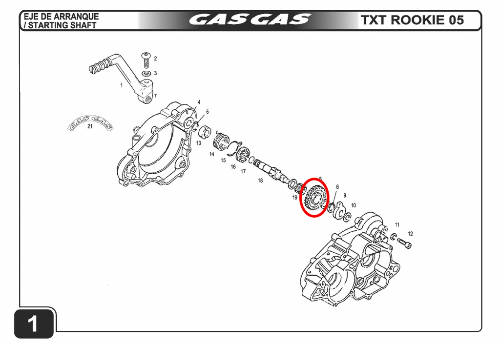 Gas Gas TXT Rookie ,Starter Gear, Morini Part Y00.773359