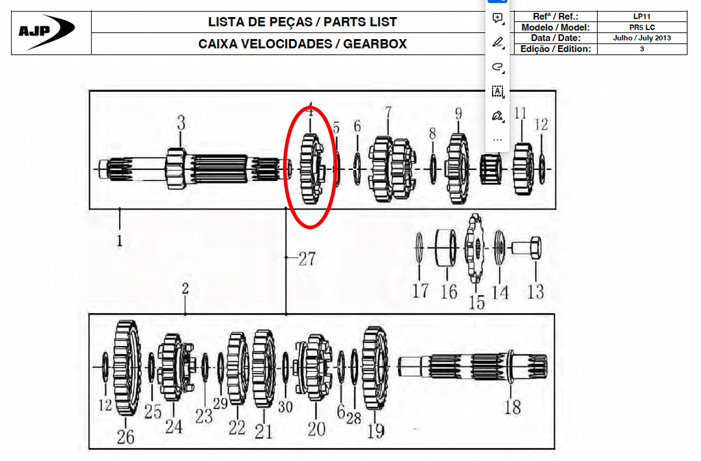 Gas Gas Cami AJP PR5 Zongshen NC250 ,Gear M-5, 23222ME300005