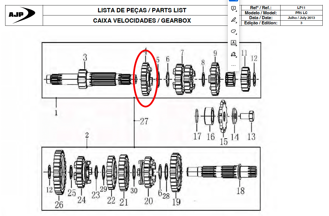 Gas Gas Cami AJP PR5 Zongshen NC250 ,Gear M-5, 23222ME300005