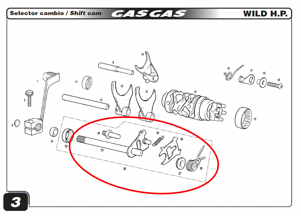 Gas Gas EC 2001-2020 ,Gear Selector Shaft, ME250236038CT