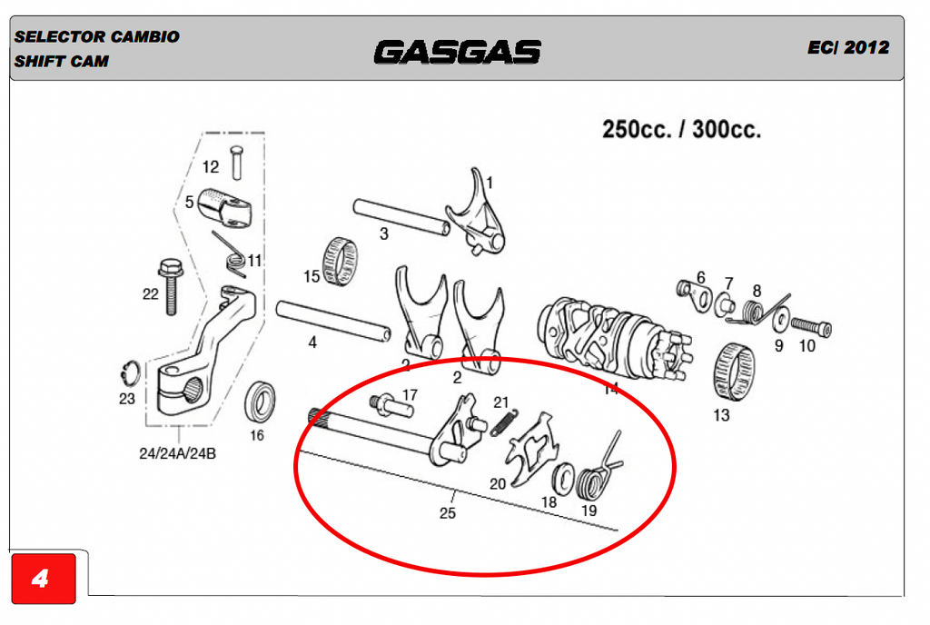 Gas Gas EC 2001-2020 ,Gear Selector Shaft, ME250236038CT