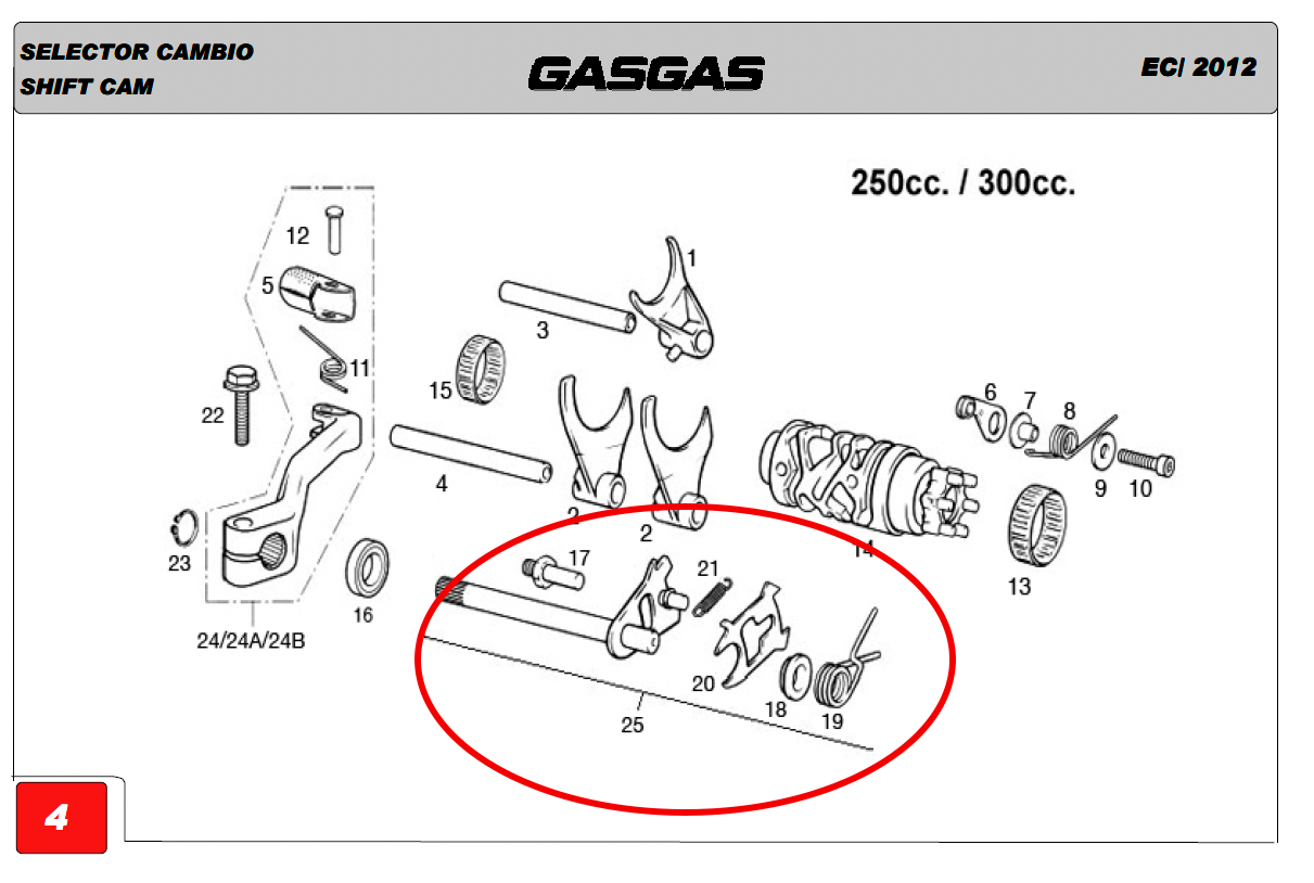 Gas Gas EC 2001-2020 ,Gear Selector Shaft, ME250236038CT