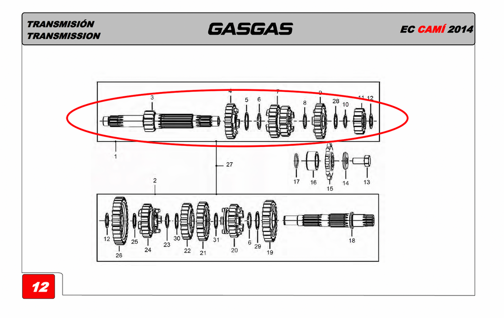Gas Gas Cami AJP PR5 Zongshen NC250 ,Main shaft Assy, 23220ME300000