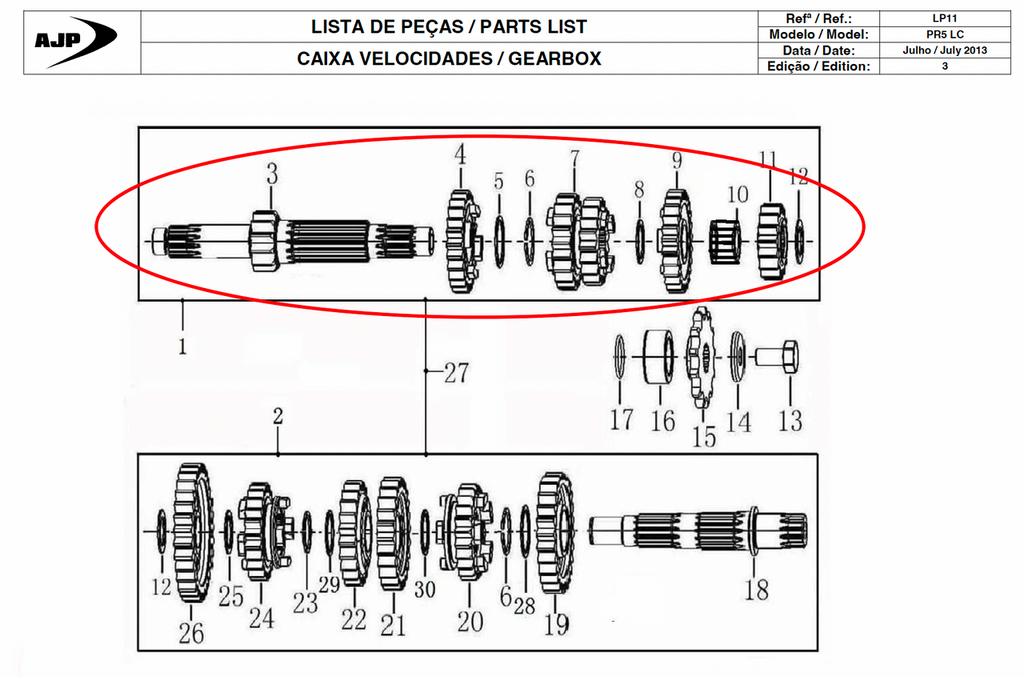 Gas Gas Cami AJP PR5 Zongshen NC250 ,Main shaft Assy, 23220ME300000