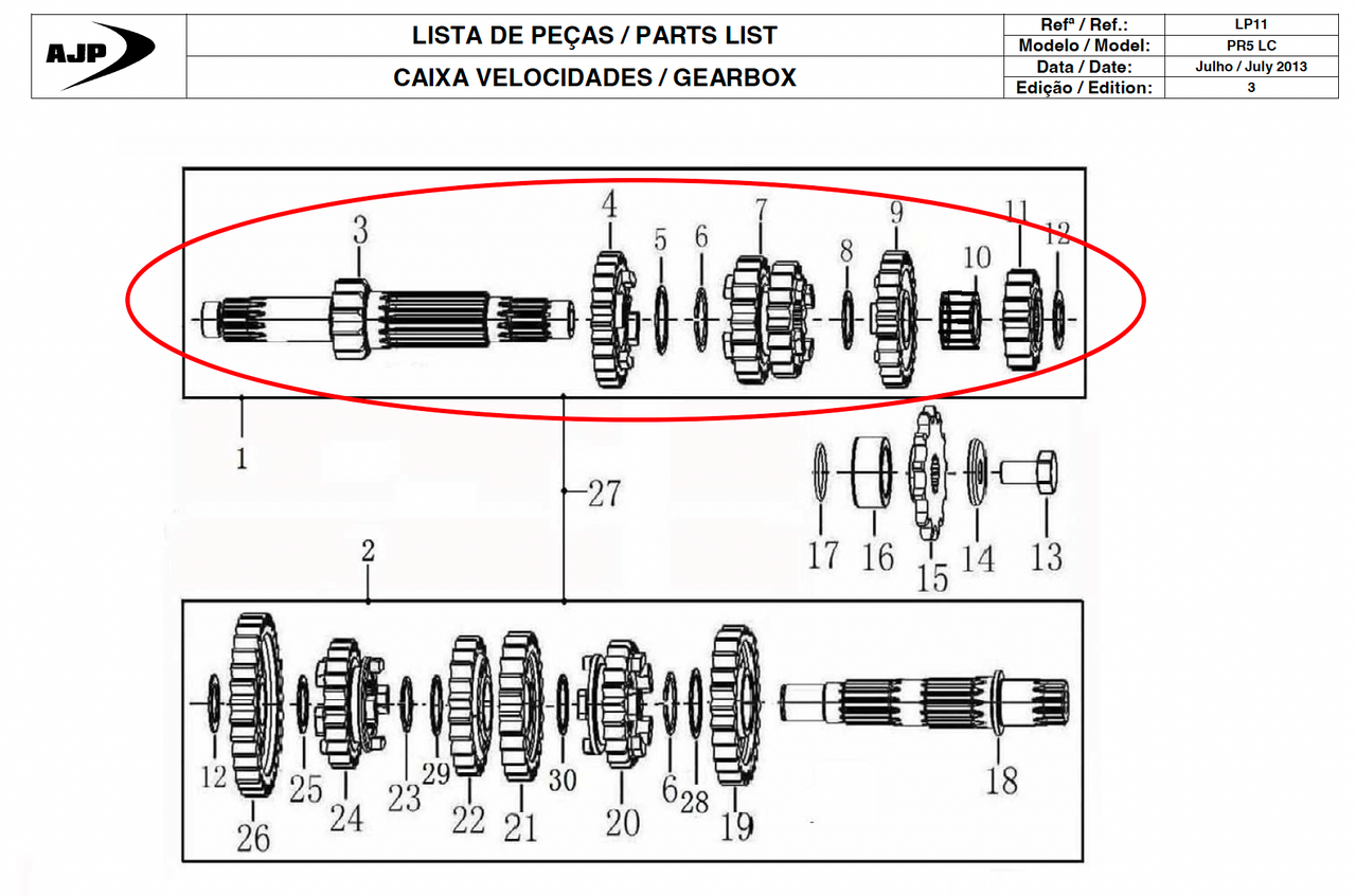 Gas Gas Cami AJP PR5 Zongshen NC250 ,Main shaft Assy, 23220ME300000
