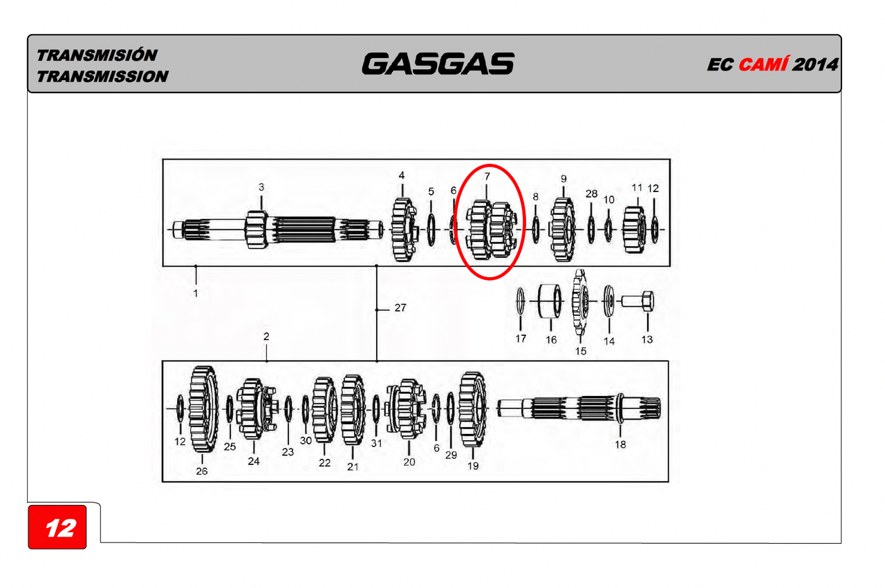Gas Gas Cami AJP PR5 Zongshen NC250 ,Main shaft Assy, 23222ME300034
