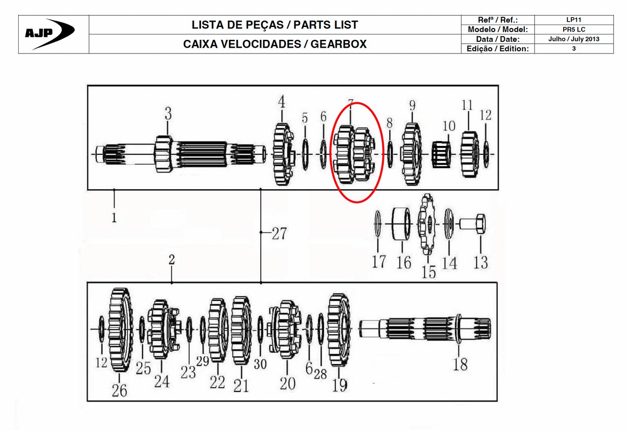 Gas Gas Cami AJP PR5 Zongshen NC250 ,Main shaft Assy, 23222ME300034