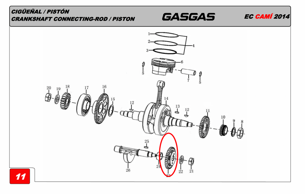 Gas Gas Cami AJP PR5  Zongshen NC250 ,Crank Balance Shaft Drive Gear,