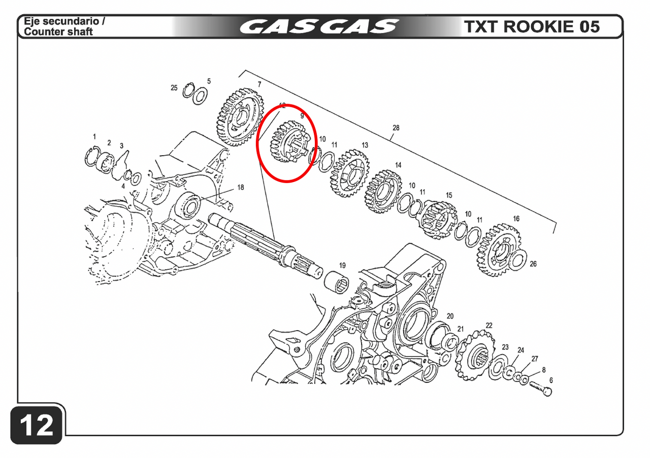 Gas Gas TXT Rookie Sliding ,5th Gear 28T, NOS Y00.181235