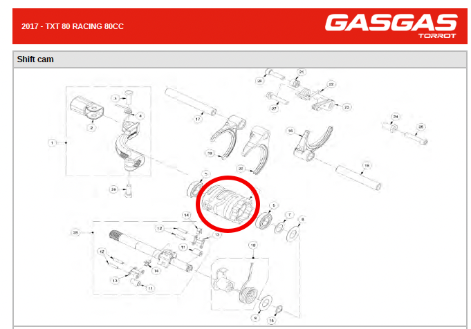 Gas Gas TXT Gear ,Selector Barrel, Genuine NOS MT280338031RA