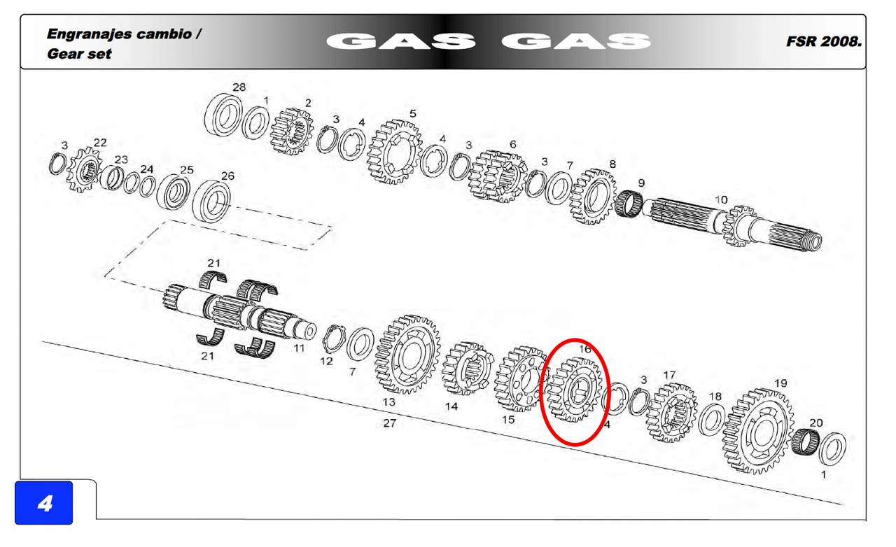 Gas Gas EC Wild FSE ,4th Gear 22T,  NOS ME25636079