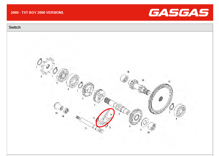 Gas Gas TXT Boy Gear ,Selector Fork, MIT50038009