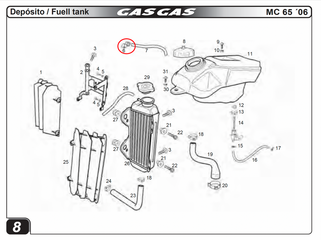 Gas Gas Fuel Cap ,Breather Pipe Holder, Genuine NOS BE250420076