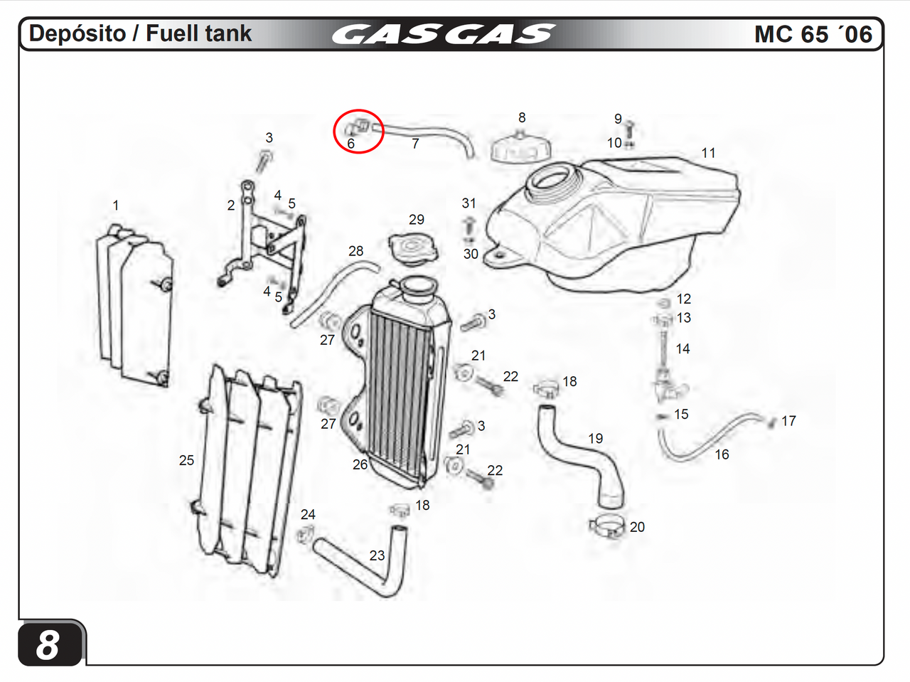 Gas Gas Fuel Cap ,Breather Pipe Holder, Genuine NOS BE250420076