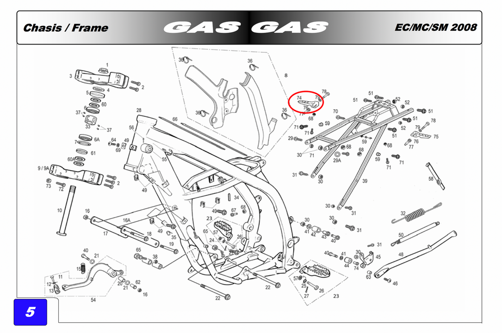 Gas Gas EC Supermotard ,Right Rear Footrest, NOS BE250410102SM