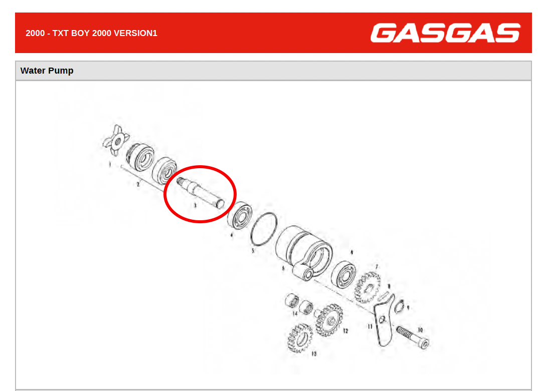 Gas Gas TXT Boy ,Water Pump Shaft, Genuine NOS MIT50010006