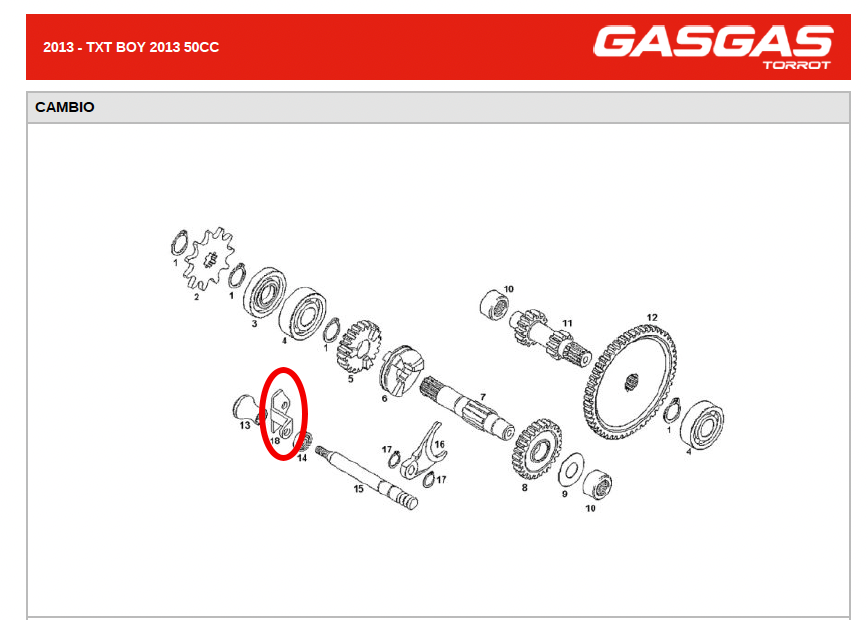 Gas Gas TXT Boy ,Selector Shaft Flange, NOS MIT050536025
