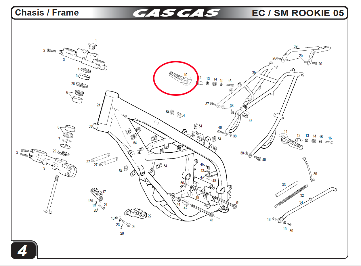 Gas Gas EC/SM Rookie ,Rear Footrest, Right Side BIE500110102
