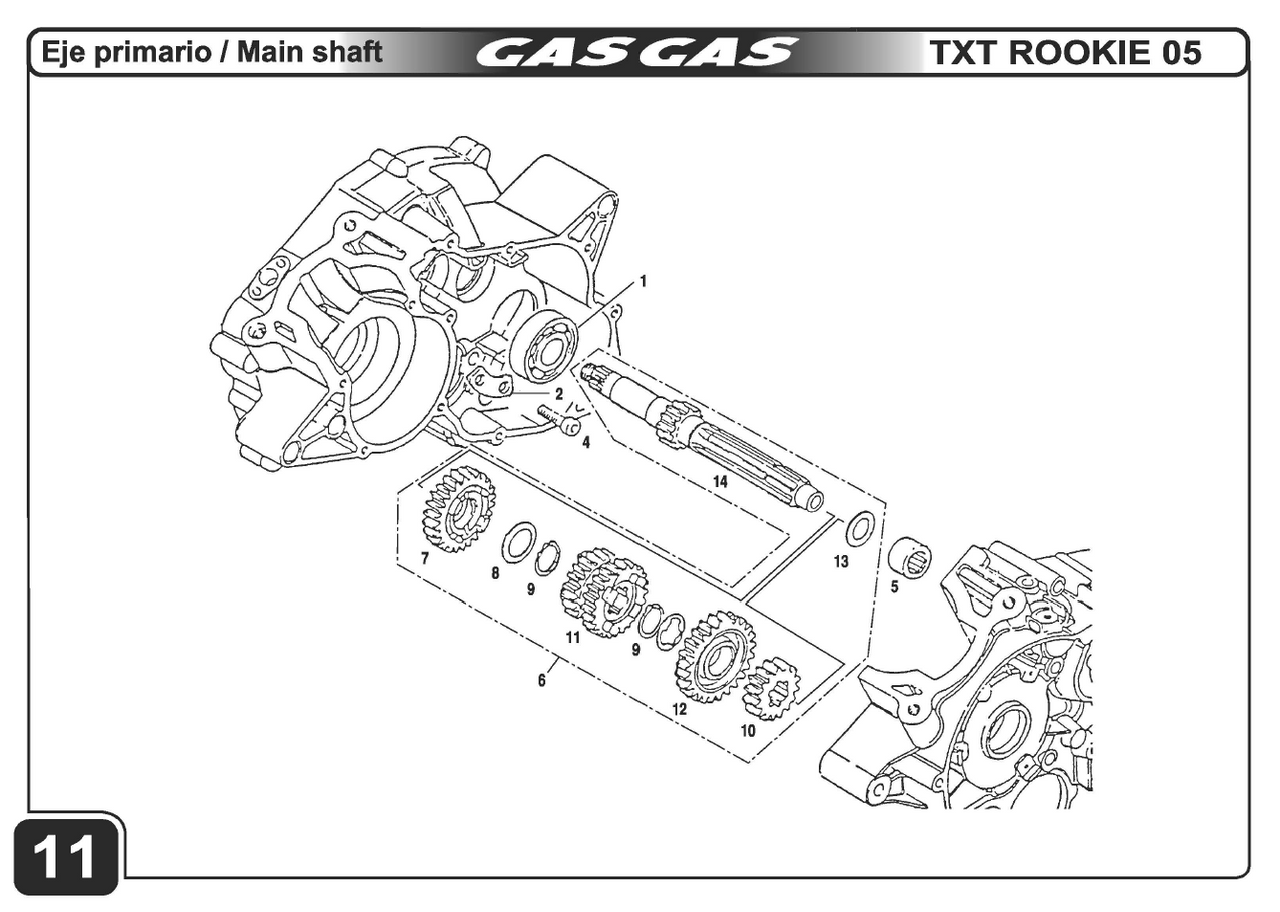 Gas Gas TXT Rookie 2005 ,Primary Shaft, Genuine NOS Y00.101182