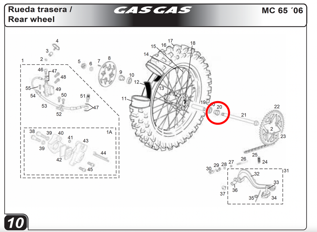 Gas Gas MC65 Rear ,Wheel Left Side Spacer, Genuine NOS BIC060518021