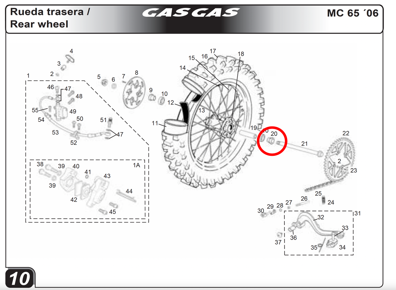 Gas Gas MC65 Rear ,Wheel Left Side Spacer, Genuine NOS BIC060518021